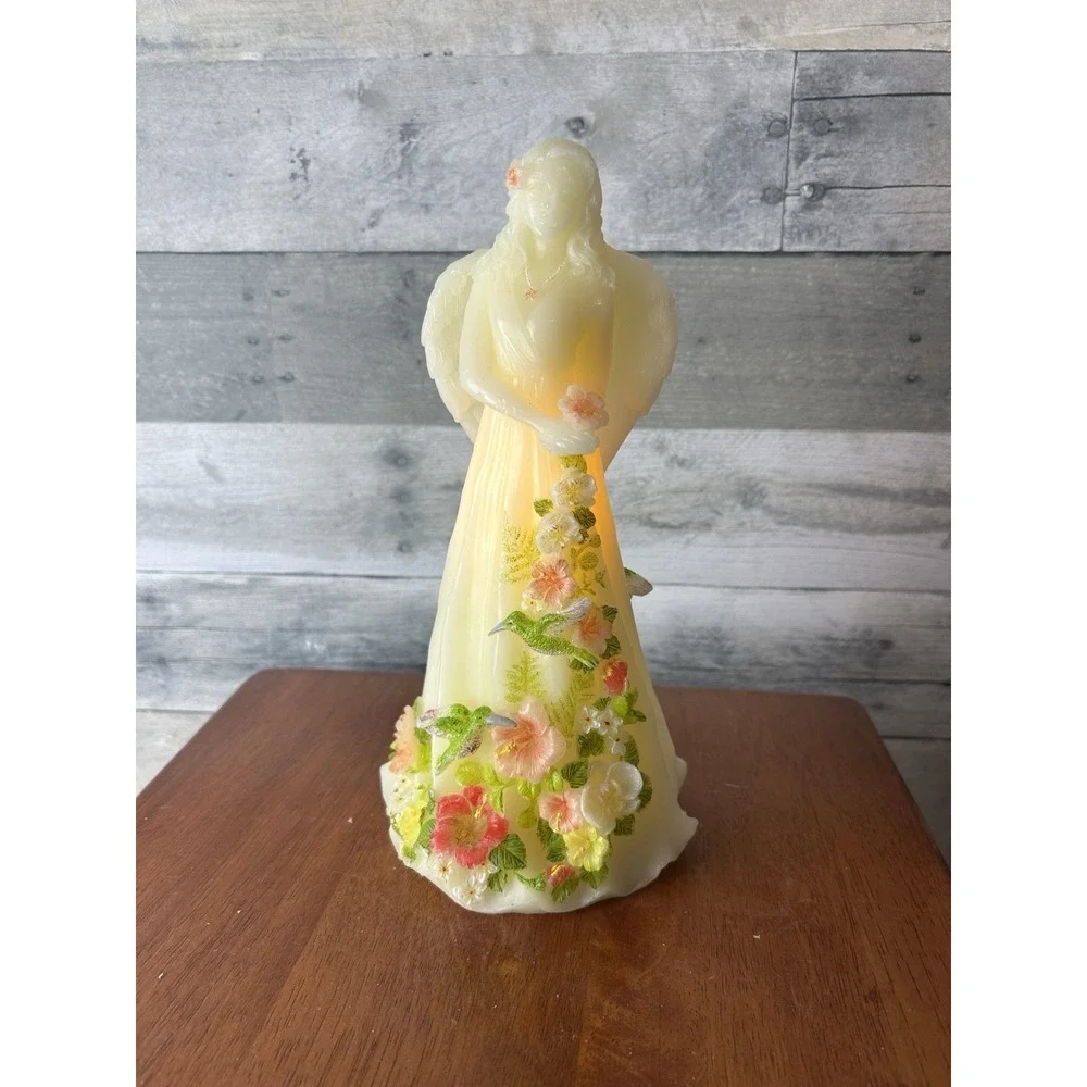 Wax Lighted Angel With Flowers 11